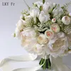 Düğün Çiçekleri Lky FR Buket İpek Güller Beyaz Gelin Yapay Bir Evlilik Nedime