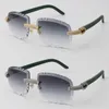 新しいダイヤモンドリムレスグリーンアステカアームグラスサングラスラグジュアリーメタルデザイナーレディースサングラスグラス男性と女性フレーム18KゴールドUV400レンズ眼鏡サイズ：60