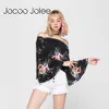 Jocoo Jolee Women Off Bluzka Bluzka Seksowna pełna rękawa motyla kwiatowy nadruk Top Lose Uprowade Tops Casual Tee plaż