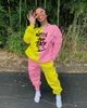 VAZN 2020 Femmes Hip Pop Fille Lettre Avec Patchwork Imprimer Ensemble Vêtements De Sport Costume De Sport Femmes À Manches Longues Survêtement X0428
