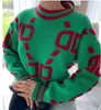 Herbst Winter Langarm Rosa Pullover für Frauen Gestrickte Grün O Neck Lose Übergroßen D Pullover Casual Vintage