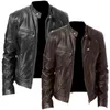 Зимняя кожаная куртка мужчины мотоцикл куртка тонкий подходящий PU куртка мужская улица байкер пальто плиссированный дизайн молнии плюс размер 5xl 21110