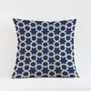Listras geométricas azuis almofada de almofada travesseiro geometria padrão de flores de linho de linho de algodão decoração de sofá de capa/decorativo