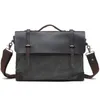 Briefcases Crazy Horse Leather Men Briefcase Retro Canvas Working Shoulder Bag Large Capacity Male Hand Crossbody