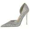 Sequins Women Pumps 2022 Spring Stiletto High Heels Sliver Champagne Wedding Shoes Metal Heel Party Shoes Size 43