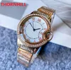 Hoge kwaliteit vrouwen tijd tafel horloge 35mm volledige diamanten iced out designer horloges quartz beweging liefhebbers klok polshorloge