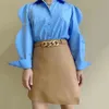 Jupe courte en PU pour femmes élégantes gratuites mode d'été paquet de couleur Pure ceinture de hanche taille haute Mini 210524