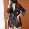 Plus Size Dames Retro Gedrukt Katoen En Linnen Pak 2021 Lente ZomerSlim Casual 3/4 Mouw Korte Bloemen Shirt Jas