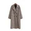 Vintage Kadın Boy Houndstooth Uzun Kalın Mont Kış Moda Bayanlar Gevşek Ekose Ceket Kadın Chic Sıcak Dış Giyim 210515