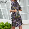 Surplice Neck Mixed Print Tie Side Wrap Mini Dresses Summer Fashion High Street Women Short Sleeve Ruffle Dress 210510