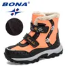 Bona Ankomst Vinter Mid-Calf Plush Snow Boots Barn Utomhus Slitstarka Kids Anti-Slip High Top Girls Boys Shoes 211227