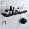 Mensola da bagno nera con portasciugamani Spazio Mensole in alluminio Gancio porta shampoo Portaoggetti da cucina 30-60 cm 211102