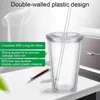 New16oz Plastic Tumblers Clear Drinken Juice Cup met lip en stro koffiemok EWD6280