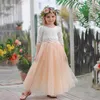 Оптовая весенняя летняя одежда для девочек половина рукава кружева топ + шампанское розовая длинная юбка детская одежда 2-11t e17121 210610