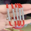 Silberne Perlenstränge, verstellbares Armband, handgefertigt, rotes Seil, Handschnur