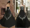 Vintage Black Gothic Wedding Dresses with Embroidery 2021 Strapless Lace-up Corset Back Beaded Stain Country Bridal Dress Vestidos De Marriage