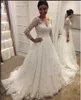 Linia Tulle Haft Długi rękaw Princess Sukienka ślubna Dubaj Sprzedaż Plus Size FAT 2021 V Neck Suknie ślubne Vestidos de Noiva