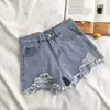 Свободные дамы плюс размер джинсы с высокой талией светло-цветные джинсовые шорты ретро уличные моды демин грудью лето 210809