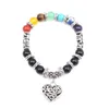 Mode 7 Chakra Färgrik stenläkning Armband Matte Agate Charm Heart Gemstone Armband