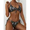 Mulheres Swimwear Swimwear Mulheres Imprimir Bikini 2 Dois Peça Set Bandage Swim Wear Cruz Criss Push Up Strap Biquini Halter Breaking Ternos