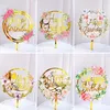 Newest Colored flowers Happy Birthday Cake Topper Golden Acrylic Birthday party Dessert decoration for Baby shower Baking supplies