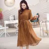 Primavera donna elegante abito in chiffon stampato floreale manica lunga moda casual pieghettato stile coreano femminile 210510