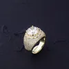 Micro pavimentada gelado fora cúbico zircão ouro cor de prata anel de diamante hip hop jóias para homens mulheres
