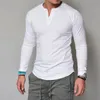 Herr t-shirts pullover-knapp t-shirt fast färg casual rund hals långärmad tunika botten topps256r
