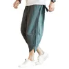 2020 Mens Harem Pants Men Cotton Linen Calf-length Pants Male Summer Harajuku Wide Leg Cross-Pant Man Hiphop Jogger Trousers 5XL Y2027