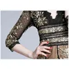 Высококачественные моды прилагаемые вышивки вышивки кружева MIDI летнее платье женщины с длинным рукавом женские платья Vestidos 210520