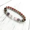 Soulagement du Stress Anxiété Bracelet 7 Cristaux Guérison Poignet Mala Perles Pour Gratitude Quotidienne Rhodonite Perlé, Brins