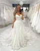 2021 Sexy arabe Dubaï sirène robes de mariée formelles robes de mariée chérie sans manches pleine dentelle appliques tulle détachable train overskirts grande taille