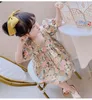 15791 Summer Baby Girls Florals Dress Kids Short Sleeve Crossed Backless Flowers Tops Children Princess Dresses