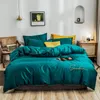 Bedding Sets 2022 Four-piece Simple Cotton Double Household Bed Sheet Quilt Cover Embroidered Piping Comfortable Bright Green