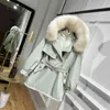 Winter Women Real Fox Fur Collar Kapturem Parkas 90% White Duck Coat Gruby Ciepły śnieg Windbreaker Outwer 210430