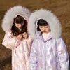 -30 Degree Children Down Coat Winter Parkas Thicken Kids Clothes 2021 Fashion Cartoon Real Fur Collar Girls Long Outerwear 5-12Y H0909