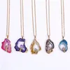 necklace Irregular natural agate pendant girl Jewelry stainless steel Purple gold native stone necklaces ornaments Accessories 5colors WMQ924