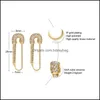 Stud Earrings Jewelrystud Gold Safety 925Sier Color Pin Earring Black Cz Stone Zircon For Women Charm Jewelry Drop Delivery 2021 Pheyx