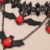 Nueva Moda Halloween Bat Jewelry Mujeres Personalizada Gótica Vintage Encaje Flor Ruby Colgante Gargantilla Collares