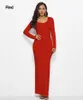 Catsuit Kostüme Casual Bodycon-Kleid Frauen Elegante elastische dünne Slim Langarm Maxi Kleid Sommer Solide Farbe Oansatz Robe Kleider Vestidos