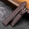 Titta på band Handgjorda ultratunna alligatorläder Watchband 18 19 20 21 22mm Round Grain Brown Men's Armband Retro Deli22