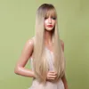 Long Silk Straight Wigs Lolita Ombre Brown Blonde Golden Synthetic Wigs with Bangs for Women Cosplay Heat Resistantfactory