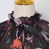 Elegante print Floral Jurk voor Vrouwen Stand Kraag Lantaarn Mouw Hoge Taille Lace Up Bowknot Chiffon Jurken Vrouw 210520