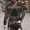 Men's European and American 3D digital men's four seasons loose round neck avatar playing card printing long-sleeved T-shirt top