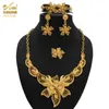 Aniid bruiloft jewlery sets bloem sieraden Nigeriaanse goud voor vrouw Indiase armbanden Ethiopische sieraden bruids ketting en oorbellen H1022