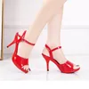 Voesnees Brand Elegant Sandals Woman Shoes Sexy High Heels Pumps Fine Heel Banquet Colorful Sandals Patent Leather Red Sexy Shoe X0523