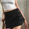 Jocoo Jole Kvinnor Sommarsida Brosch A-Line Zipper Y2K Sexig Solid Mini Skirt Preppy Style Street Natural Party Club Basic 210619