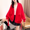 European station big pocket solid color sweater jacket women autumn and winter loose thick wild knitted cardigan 210427