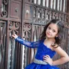 Royal Blue Little Girsl Long Pageant Jurken Eén Schouder Baljurk Beaded Lace Kids First Communion Flower Girl Dress Brithday Party Jurken