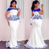 2022 2022 Nyttårs Aso Ebi Styles Mermaid Evening Formella Klänningar med Peplum 2022 Off Shoulder Lace Floral African Nigerian Occasion Prom Party Gown